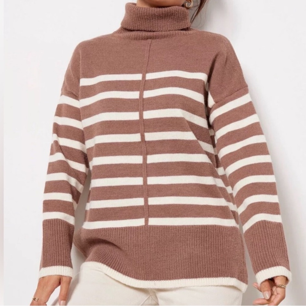 Line & Dot Striped Relaxed Fit Cozy Turtleneck Sweater NWT $158 - Picture 3 of 5